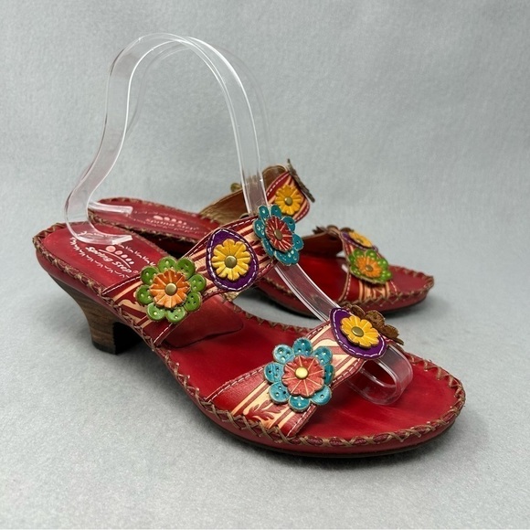 SPRING STEP Womens Ambrosia Red Colorful Leather Flowers Strappy Sandals 37 - Picture 1 of 13